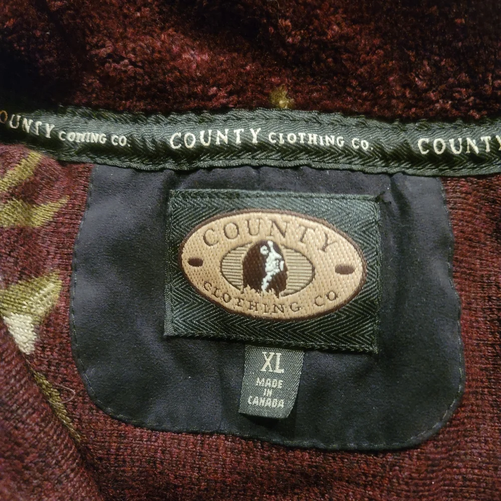 Vintage County Clothing Co Burgundy Jacket With Floral Design Size XL 22x25 - Picture 3 of 3